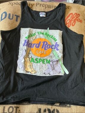 Hard Rock Cafe Aspen Black Tank Top with Orange, Purple, Green Graphics Size L